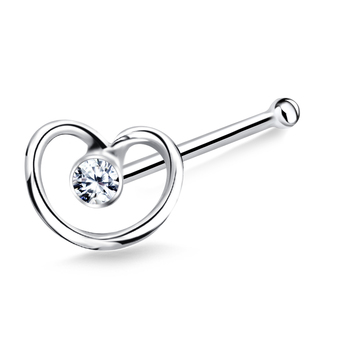 Stony Heart Shaped Silver Bone Nose Stud NSKD-735